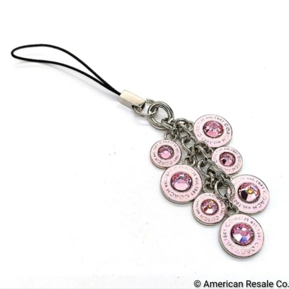 Coach Pink Crystal Disc Charm Phone Strap